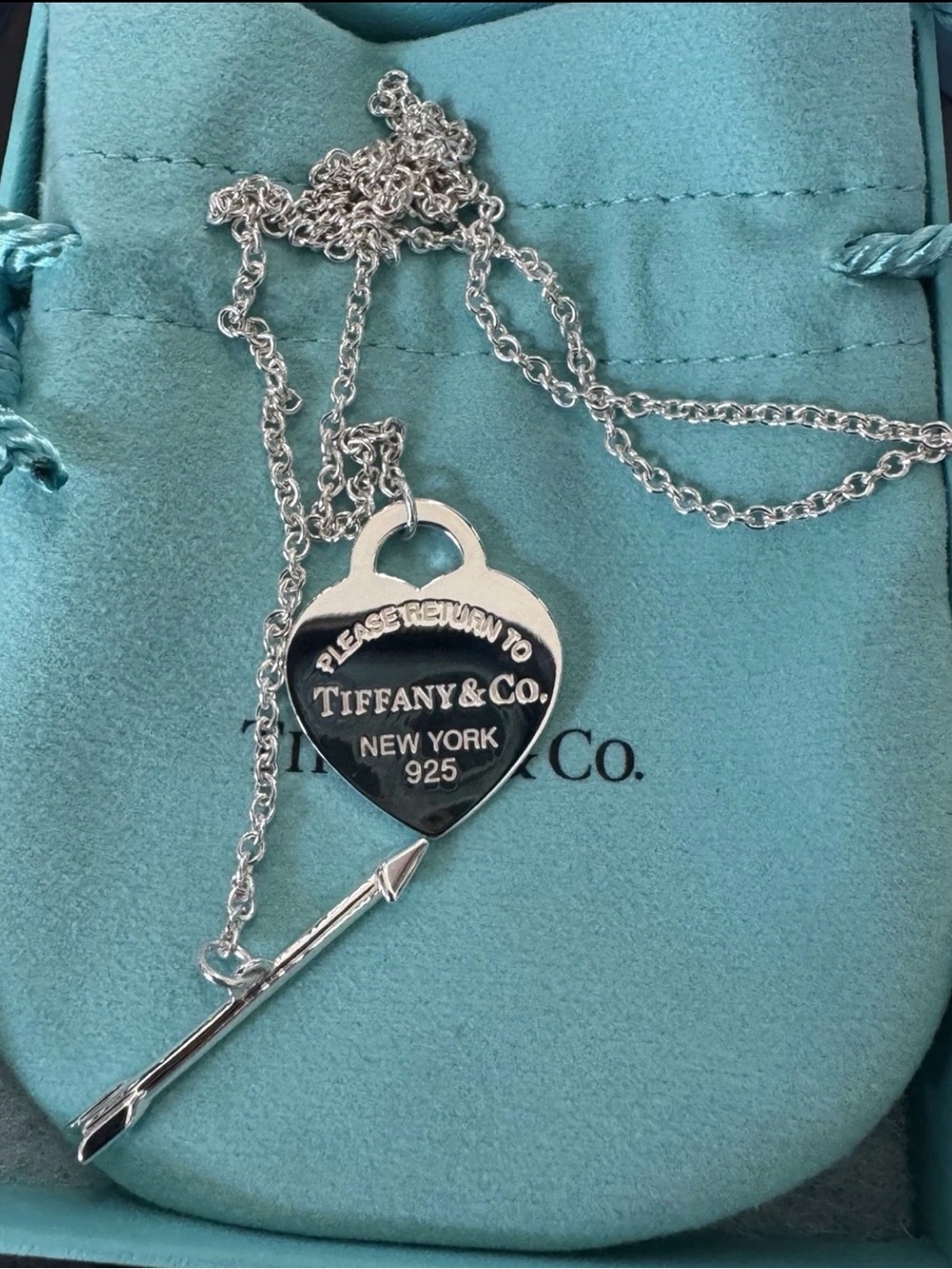 Tiffany Silver Love Track Heart Arrow Toggle Pendant Necklace Silver 925 18”